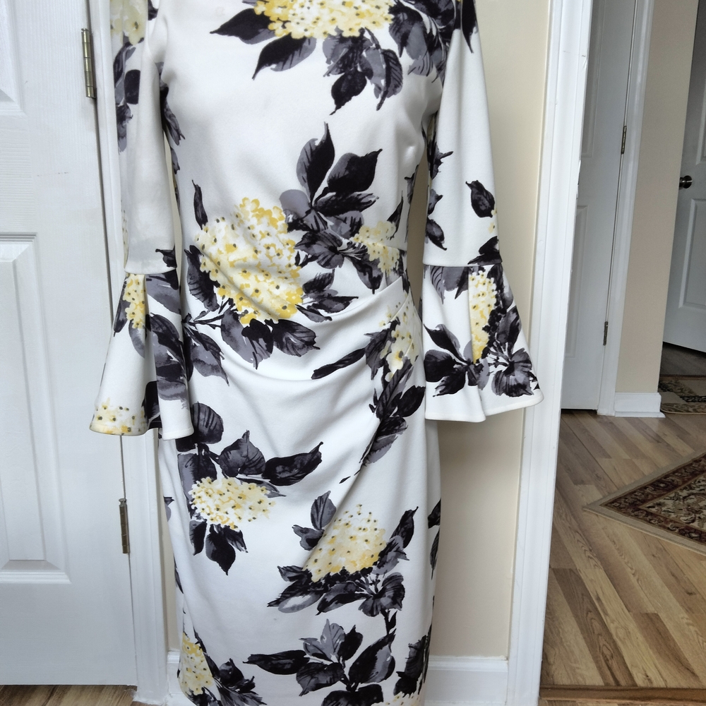 Black and Yellow Sheath Dress with Bell Sleeves